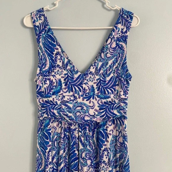 Lilly Pulitzer Medium M Bird Is The Word Sloane Maxi Dress Blue Coastal Beach - Picture 11 of 13